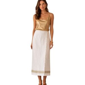 Norton McNaughton White Linen Faux Wrap Skirt Size 12 NWOT